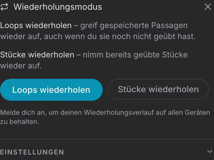 Karte zum Wiederholen von Loops und Stücken