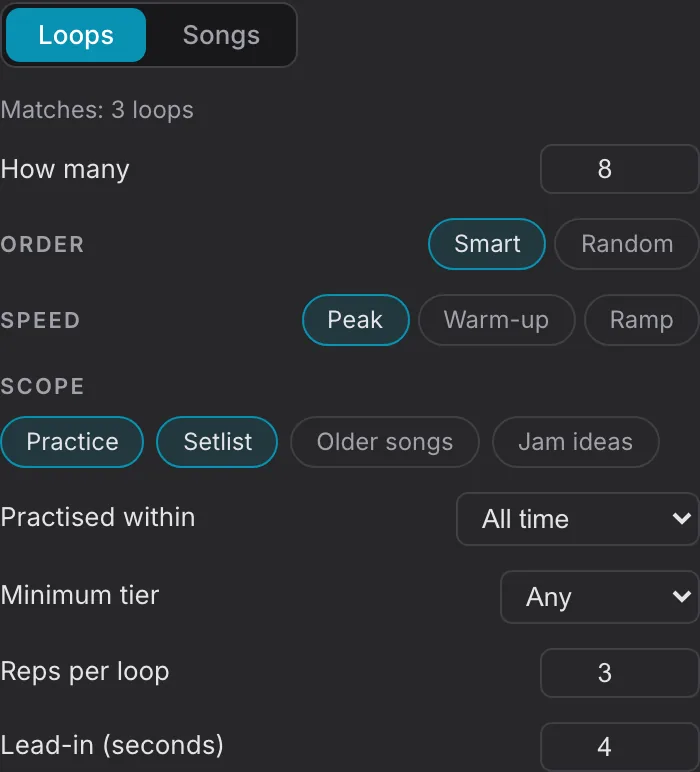 Review settings with Smart or Random order and library scope