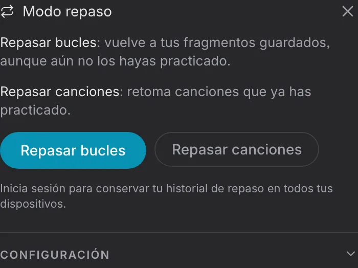 Tarjeta para repasar bucles y canciones
